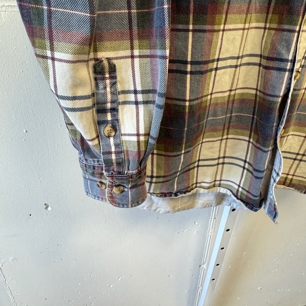 Vintage World Island Men's XL Plaid Button Down Shirt Blue Cotton Long Sleeve - Picture 5 of 8